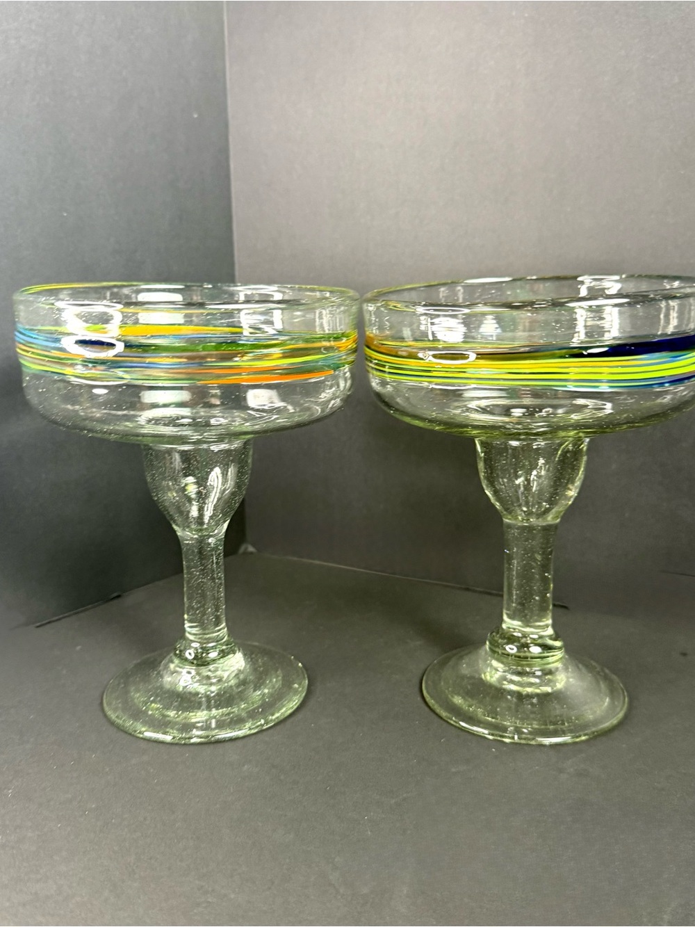 Vintage Crate & Barrel Set of 2 Handmade in Mexico Margarita Glasses Striped
